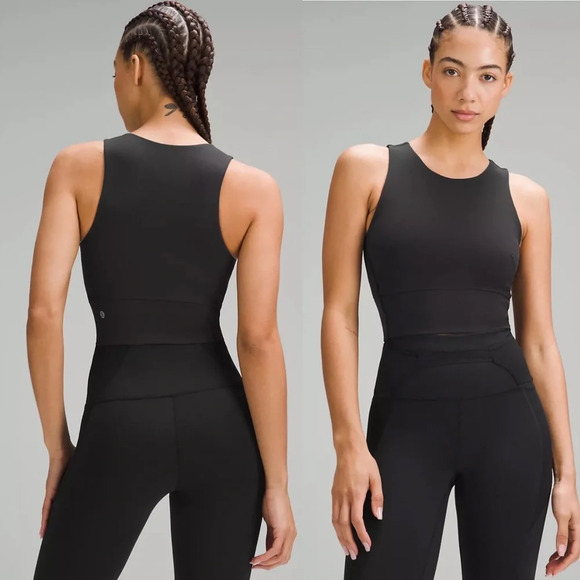 Lululemon Wunder Train Tank Top in Black Everlux Cropped Athleisure Top Size 6 - Picture 1 of 12